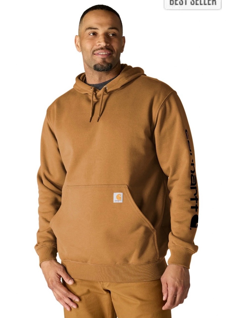 Carhartt Brown Logo Sleeve Loose Fit Pullover Hoodie